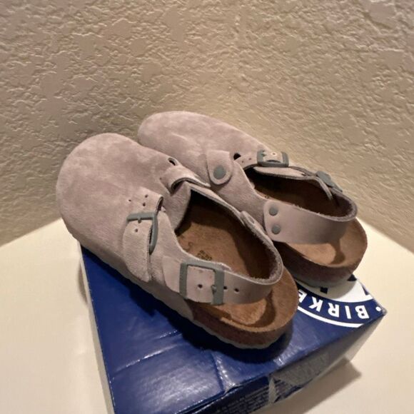 Birkenstock Women’s 10 Tokio II Suede Leather Clog Stone Gray Back Strap NWT - Picture 3 of 11